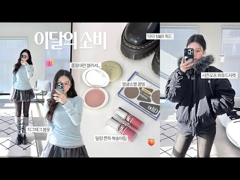 봄과 겨울템이 공존하는,, 이달의 소비 🧾 백화점 립틴트 ・ 품절대란 블러셔 ・ 퍼후드자켓 ・ <strong>닥터마틴</strong> ・・・ 뷰티・패션템 하울 🛍️