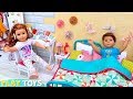 Baby Doll siblings play video games! Play Toys family routine