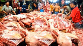 เทคนิคการตัดหมูที่น่าทึ่งที่ตลาด Chbar Ampov พนมเปญ l ตลาดหมูกัมพูชา