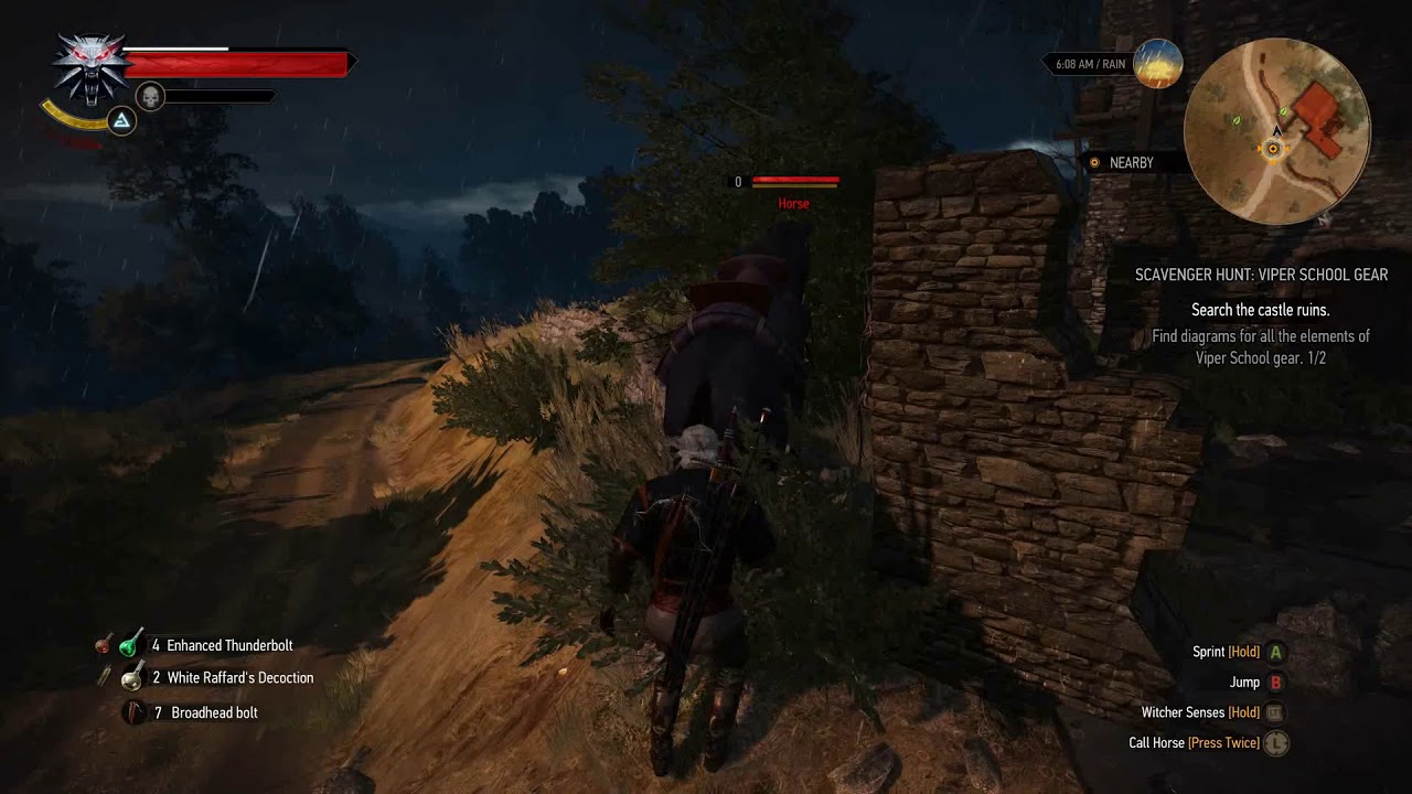 The Witcher 3 Viper School Gear Castle Ruins Approaching The Horse