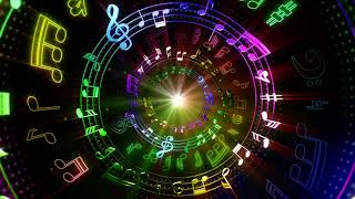 Colorful music symbol tunnel celebration screen dynamic background video new
