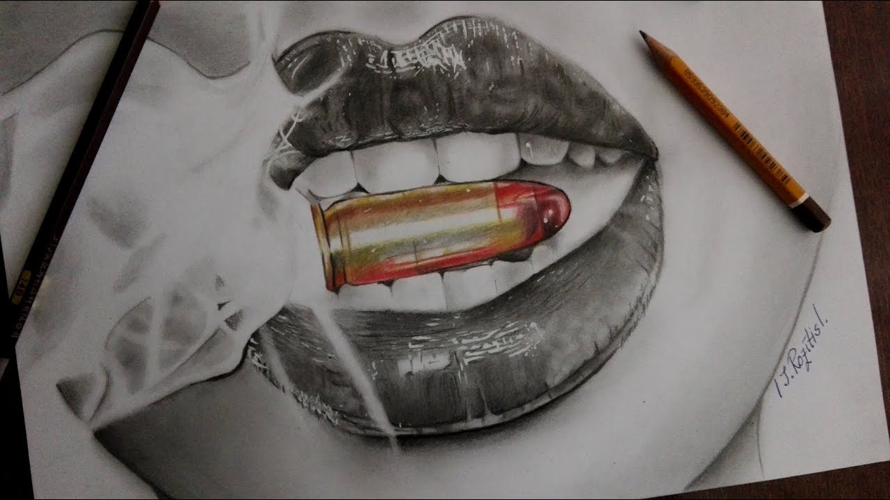 How to draw Realistic Lips 💋 ( smoke ,bullet 🔫 ) - YouTube