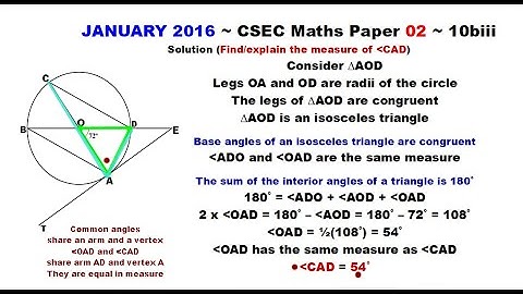 Paper2-CSEC-MATHS-305 ~ Circle Geometry & Angle CAD ~ January 2016 Number 10biii