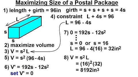 Calculus 1: Max-Min Problems (16 of 30) Maximizing Size of a Postage Package