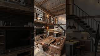 Rustic Industrial Loft Tour 🪵🔥 AI Interior Design Before & After #Shorts