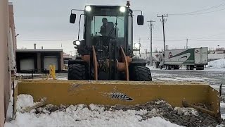 Case 621G Loader | Metal Pless 16' Liveboxx | plowing early morning snow fall close to building