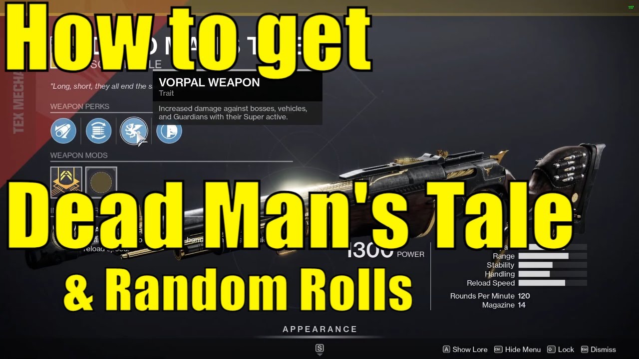 How to get the Dead Man's Tale & Random Rolls The Presage Exotic