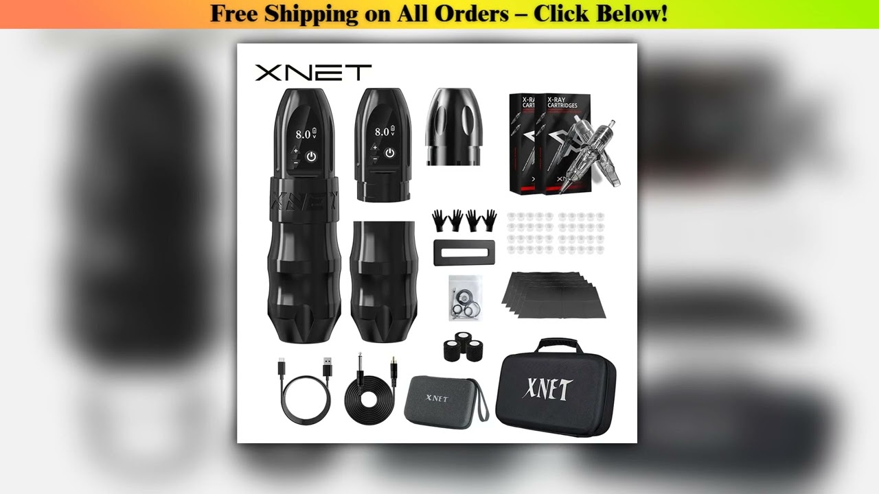 XNET Titan Wireless Tattoo Machine Kit with Extra 38mm Grip 2400mAh Battery 40pcs Mixed Tattoo