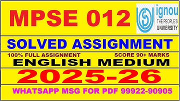MPSE 012 solved assignment 2025-26 in English || mpse 012 solved assignment 2026 || mpse12 2025-26