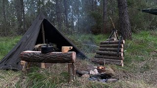 Bushcraft camping  Alone in nature, fishing, cooking and spending a day in the woods