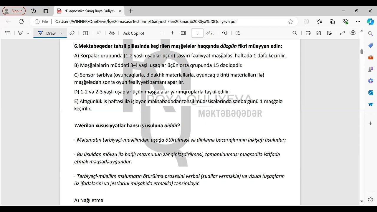 22 İyul Diaqnostika Sınaq sualları-Röya Quliyeva 050-547-32-27