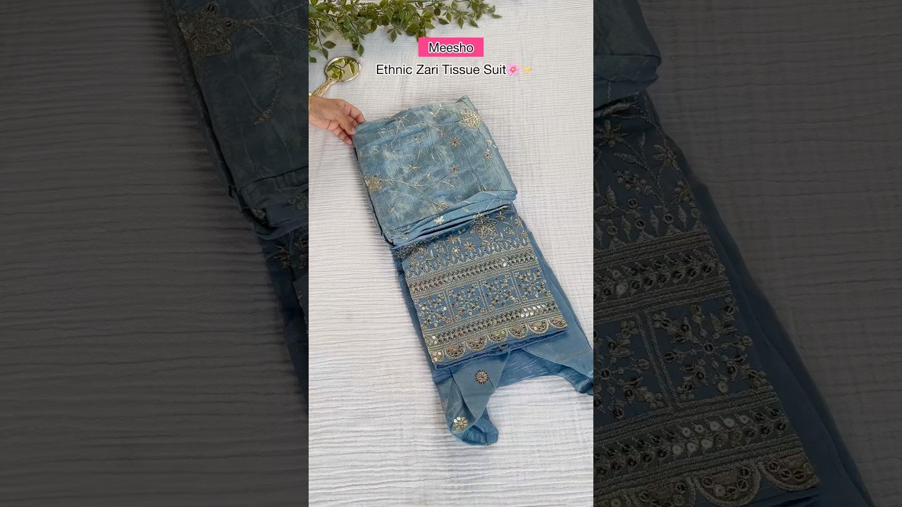 Ethnic zari tissue silk kurta trouser dupatta suit set from meesho | Meesho designer suits 