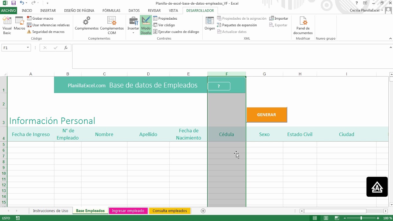 Como crear una base de datos en excel