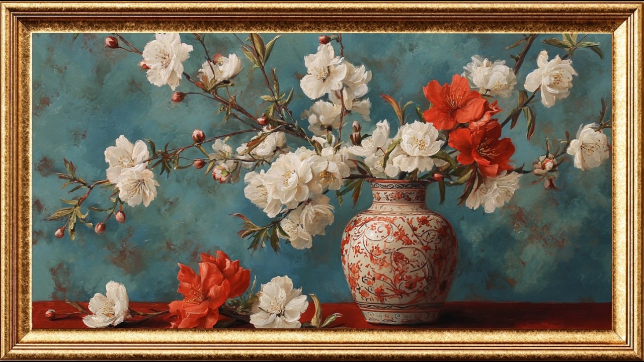 Oriental vase with flowers | Classic Oil Painting Display | Timeless Art for TV (3 Hours)