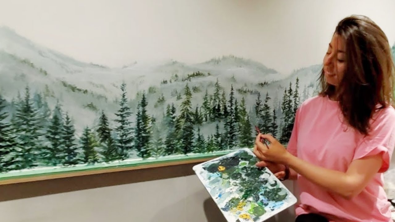 Misty Forest MURAL / My First Time Painting on a Wall!