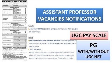 Assistant Professor Vacancies With or With Out UGC NET/PhD | Only PG | UGC Pay Scale | University