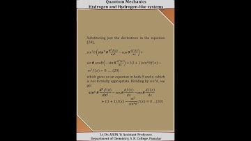 QUANTUM MECHANICS II   Hydrogen and Hydrogen like systems Part II    LT  DR  ARUN  V