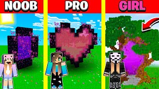 Minecraft Battle: NETHER PORTAL HOUSE BUILD CHALLENGE - NOOB vs PRO vs GIRL / Animation