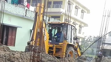 JCB Backhoe Amazingly Digging Soil For House Foundation