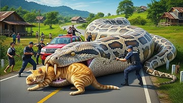 Heroic Rescue Team Saves Greedy Mother Cat from Giant Python Attack | Animals Rescue