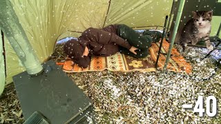 -38C EXTREME COLD WINTER CAMPING in a HOT Tent Inside Tent Winter Camping ASMR