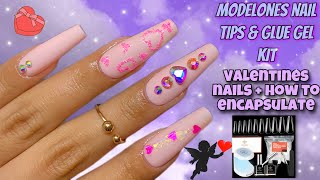 Modelones nail tips &amp; glue gel kit || valentines gel x nails + how to encapsulate