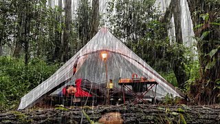 SOLO CAMPING IN VERY HEAVY RAIN THUNDER WITH TRANSPARENT PLASTIC TARPS‼️