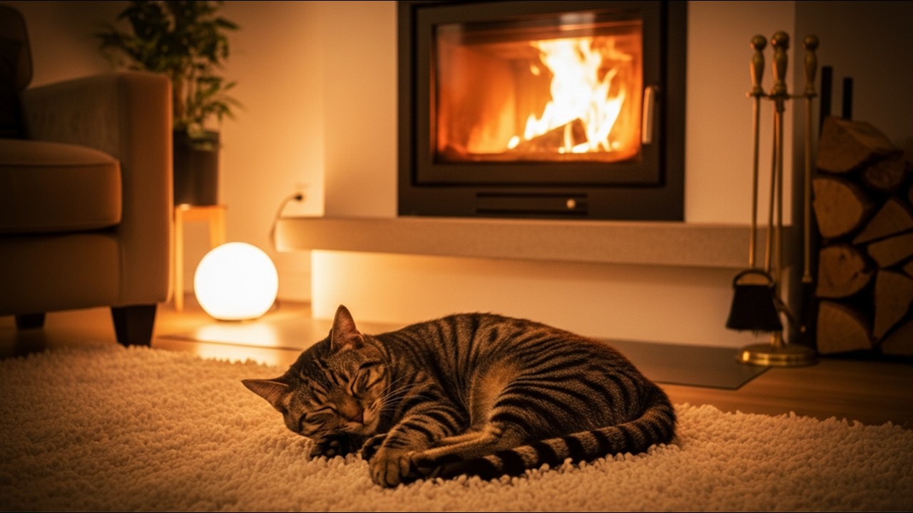 RELAXING SLEEP MUSIC FOR CATS 😻 WARM FIREPLACE AMBIENCE | HELPS REDUCE CAT ANXIETY 💤🎶