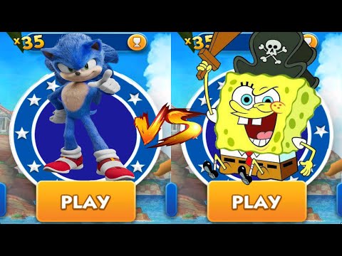 Sonic Dash Vs Spongebob On The Run Movie Sonic Vs All Bosses Zazz Eggman All Characters Unlocked