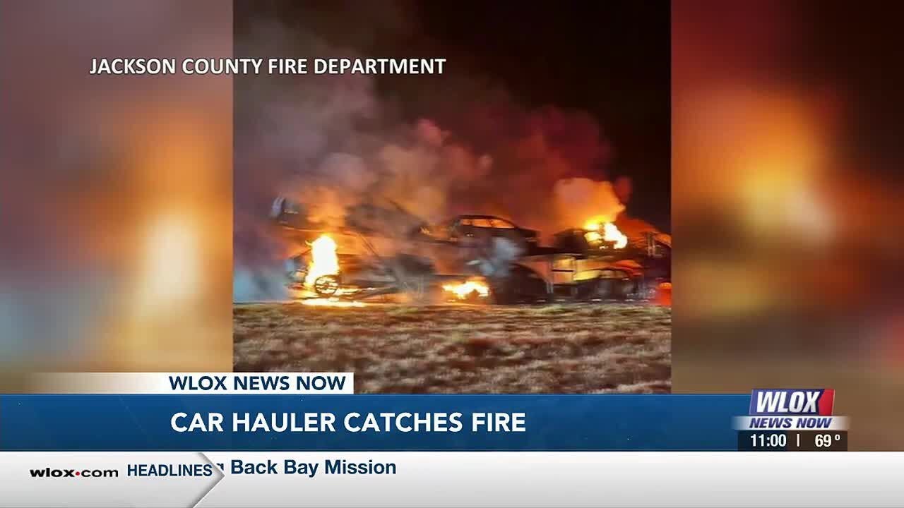 Several vehicles were destroyed in a car hauler fire