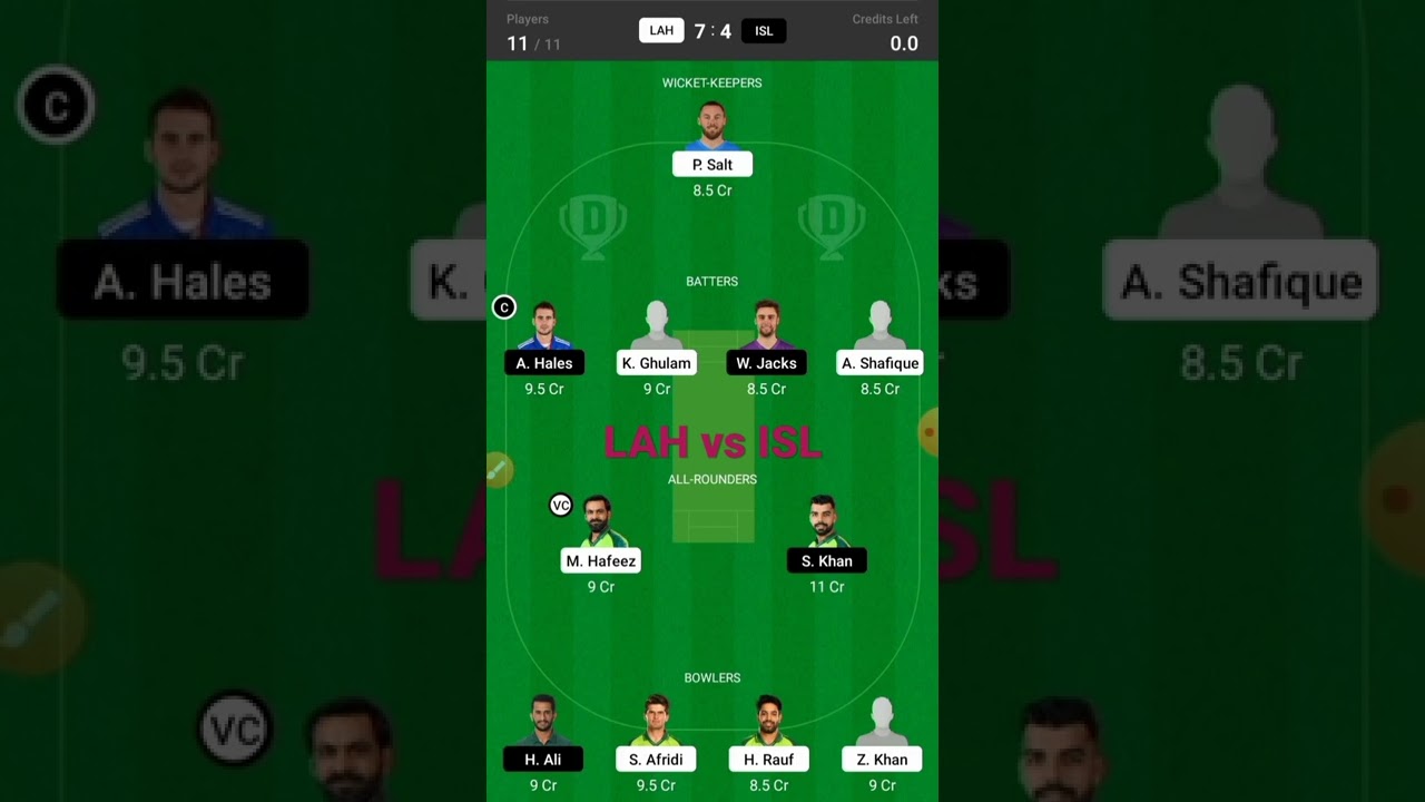 Isl vs Lah dream11 team predation !! lah vs isl dream 11 team analysis