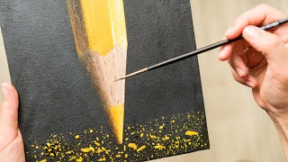 Yellow pencil with shavings - Acrylic painting / Homemade Illustration