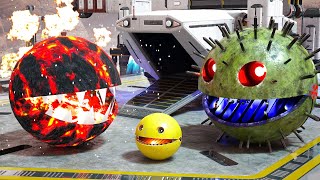 Robot Pacman VS Lava Monster & Spiky Monster in Space Colony