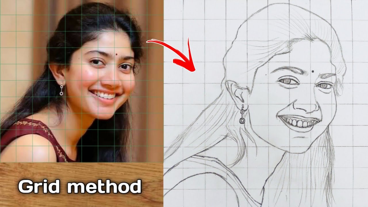 How to draw Sai Pallavi (Part-I)//Grid method step by step for beginners