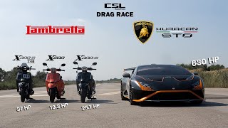 Lambretta X300 SR ตัวแข่งเซอร์กิต vs Lamboghini Huracan STO DRAG RACE