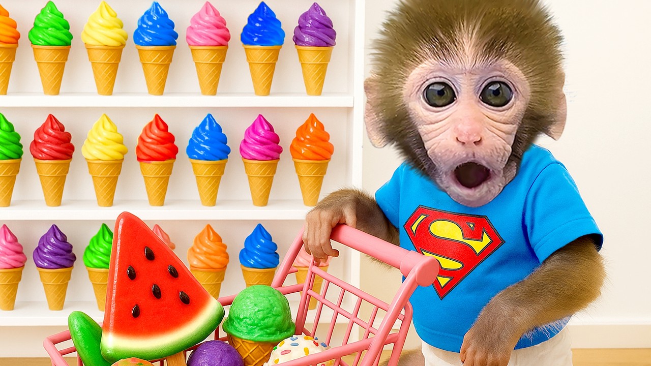 ลิงน้อย BonBon เที่ยวชมบูธไอศกรีมผลไม้เย็นในซูเปอร์มาร์เก็ตแสนสนุก