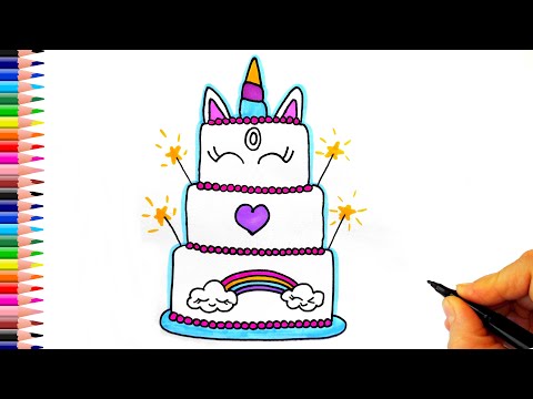 Sevimli Unicornlu Pasta Çizimi - Kolay Çizimler -Sevimli Doğum Günü Pastası Nasıl Çizilir?