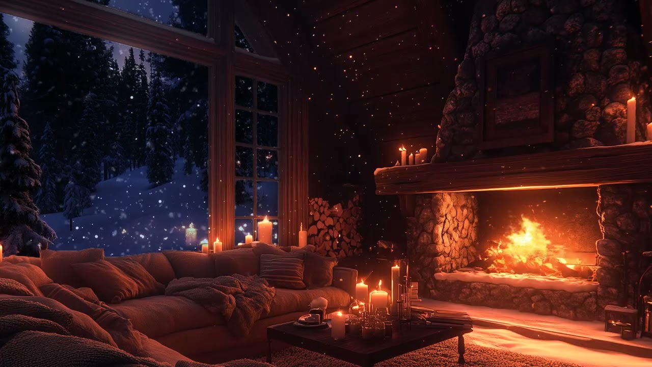 Wind Whispering Through the Night with Fireplace Warmth for Relaxation and Sleep