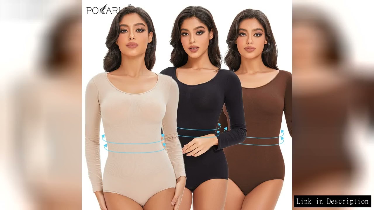 POKARLA Spandex Elastic Body Suit Shapewear Women Body Shaper Tummy Control Long Sleeve Open Crotch