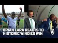 Brian Lara reacts to the West Indies' historic win over Australia at the Gabba |  Fox Cricket image