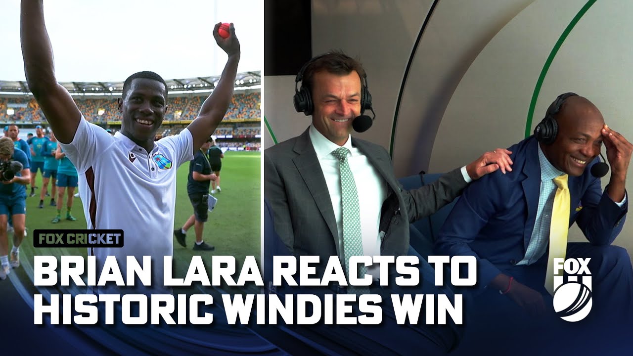 ⁣Brian Lara reacts to the West Indies' historic win over Australia at the Gabba |  Fox Cricket