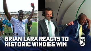 Brian Lara reacts to the West Indies' historic win over Australia at the Gabba |  Fox Cricket image