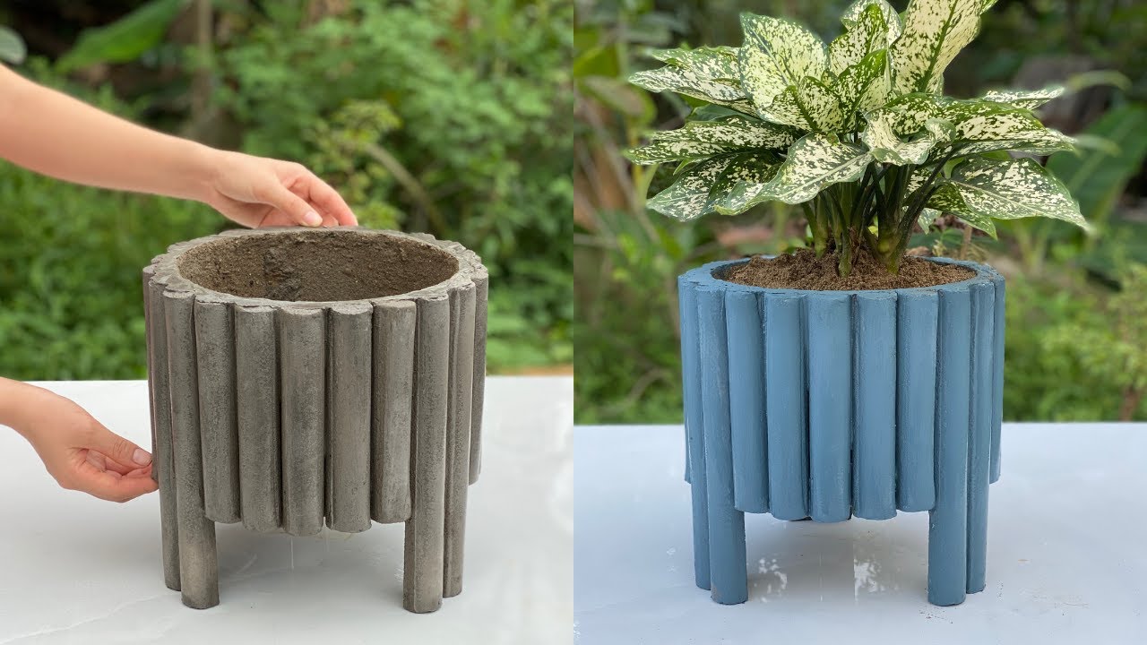 Crafts with cement - Beautiful flower pots from plastic pipes and