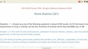 NIOS Class 12th Solved| Home Science TMA Solution 2023|#niostma #niospractical #nioslatestupdate