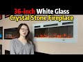 36 Inch White Glass Crystal Electric Fireplace | 13 Colors Flame With Heating Function