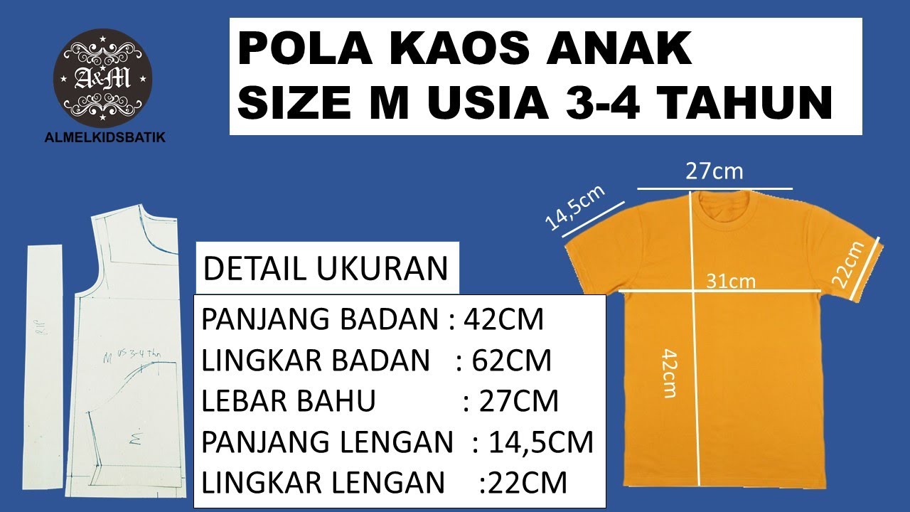 POLA KAOS ANAK SIZE M BUAT USIA 3 4 TAHUN SANGAT MUDAH UNTUK PEMULA 
