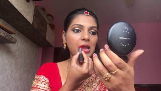 Day 8 Durga Pooja Look Traditional Bengali Style Red Saree And Lipstick