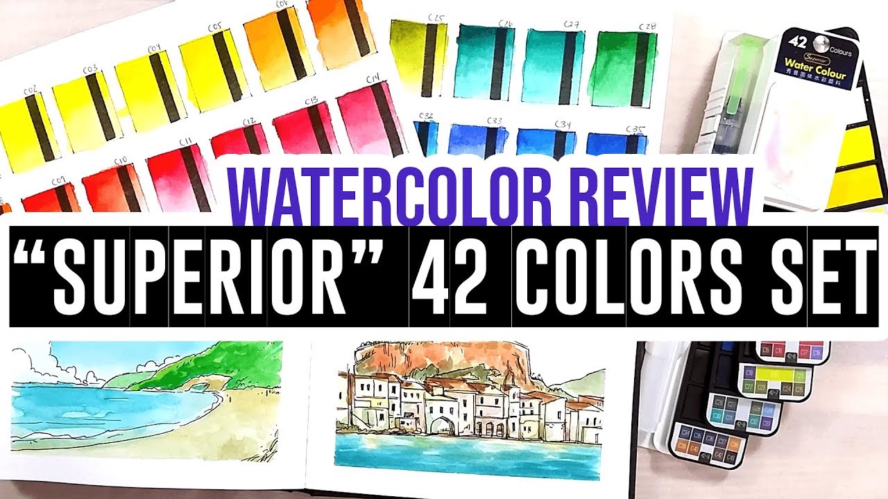 Review & Demo "Superior's" foldable portable watercolor set of 42