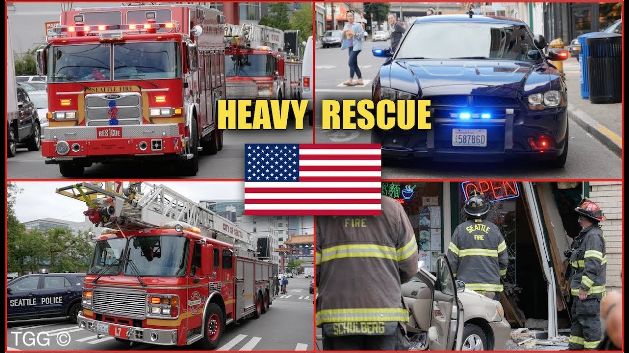 *Car Into Restaurant* [Seattle] Heavy Rescue Response + On Scene - YouTube