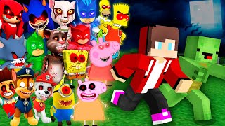 JJ and Mikey Escape from Scary MONSTERS PEPPA PIG SONIC PJ MASKS PAW PATROL EXE in Minecraft Maizen